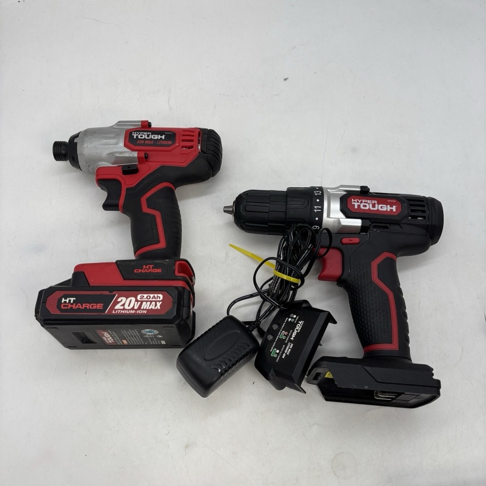 Hyper Tough AQ75034G 20V 3/8" Drill AQ76012 20V 1/4" Impact Driver 1 Battery